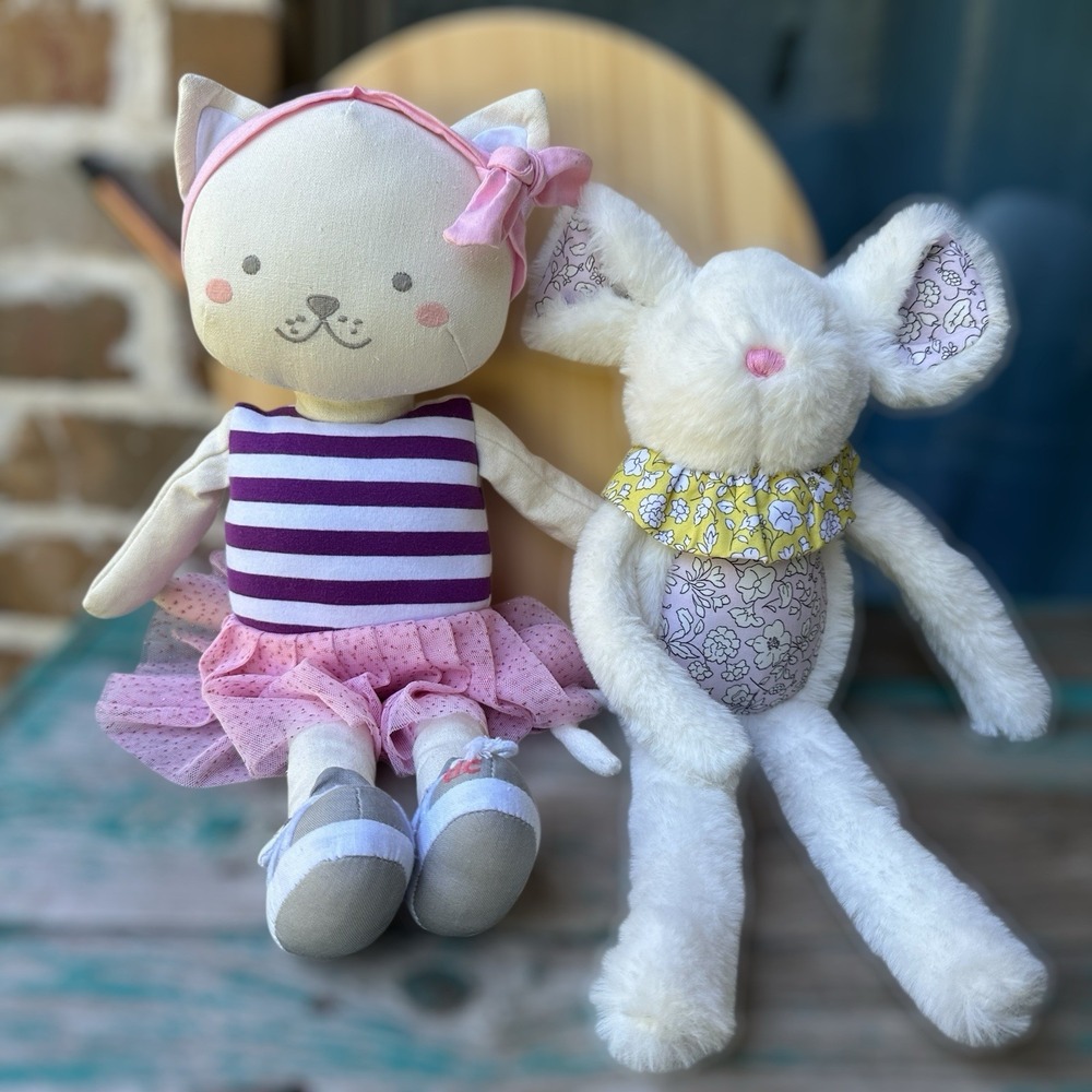 Pottery Barn Kids Kitty Ballerina Cat w Mouse Plush Stuffed Animal Lot‎ Of 2 EUC
